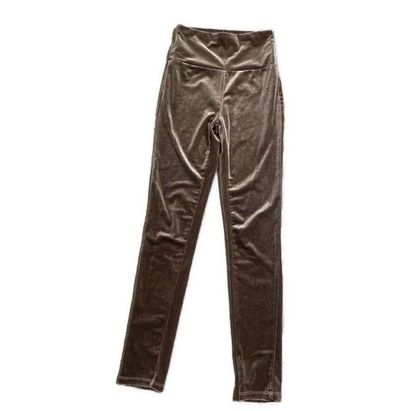 Womens Solid Mocha Brown Velvet High Rise Full Length Ankle Leggings Xs - Picture 1 of 5